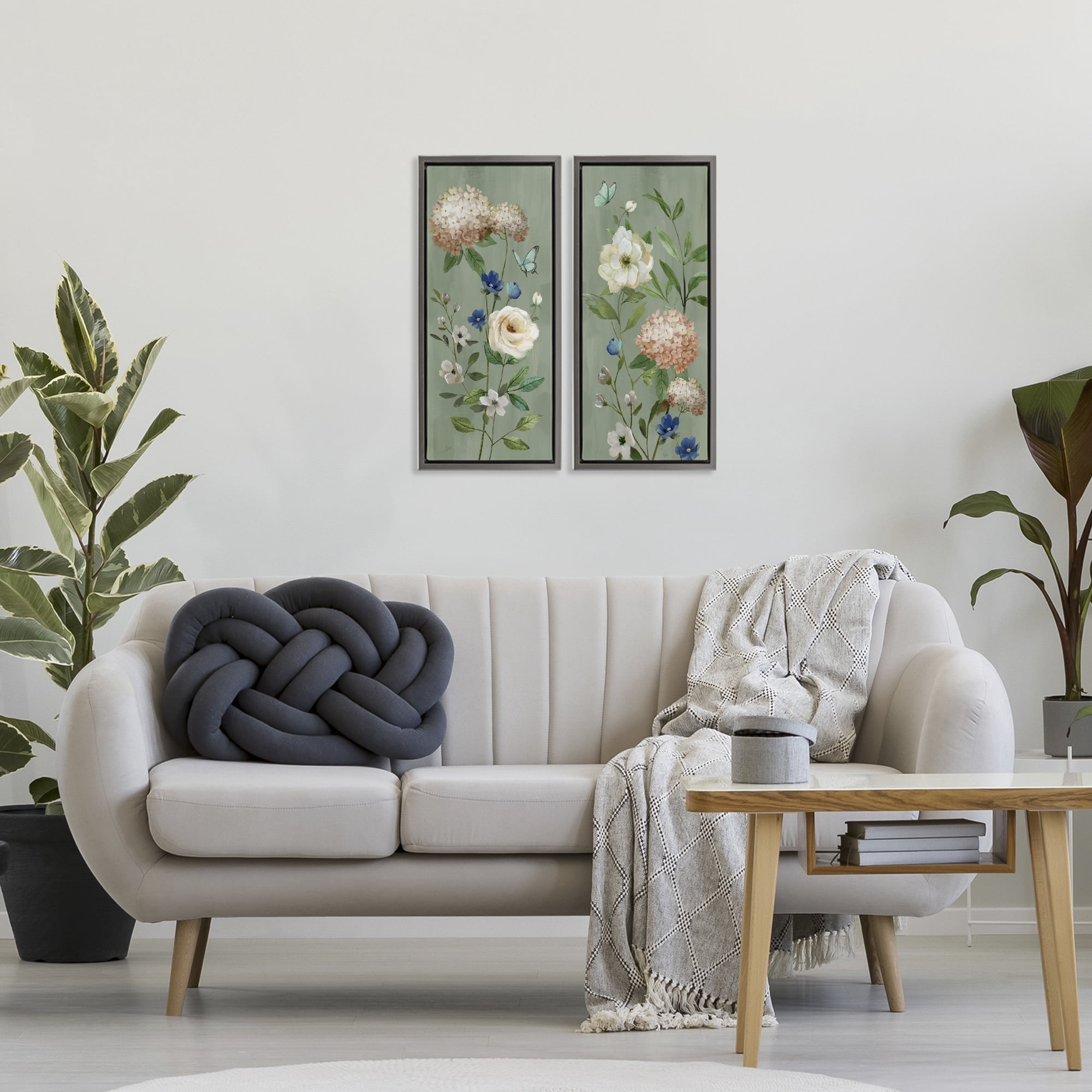Stupell Industries Mint Hydrangeas & Roses 2 Piece Gray Framed Floater Canvas Set, design by Nan