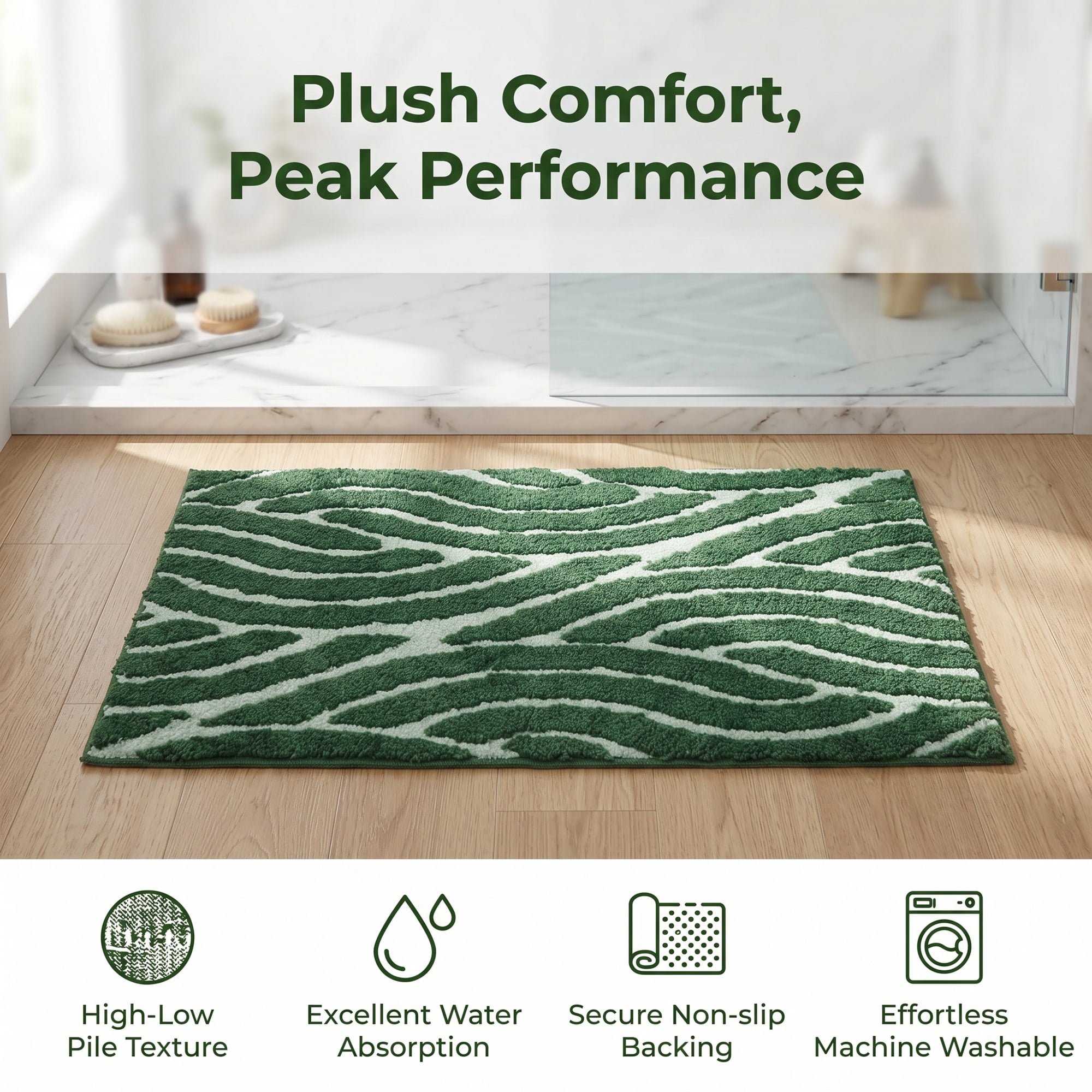 Unique Bargains Geometric Soft Microfiber 3D Textured Plush Bath Mat Dark Green 32" x 20"