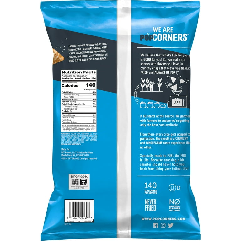 PopCorners Popped Corn Chips, White Cheddar, 7 oz Bag