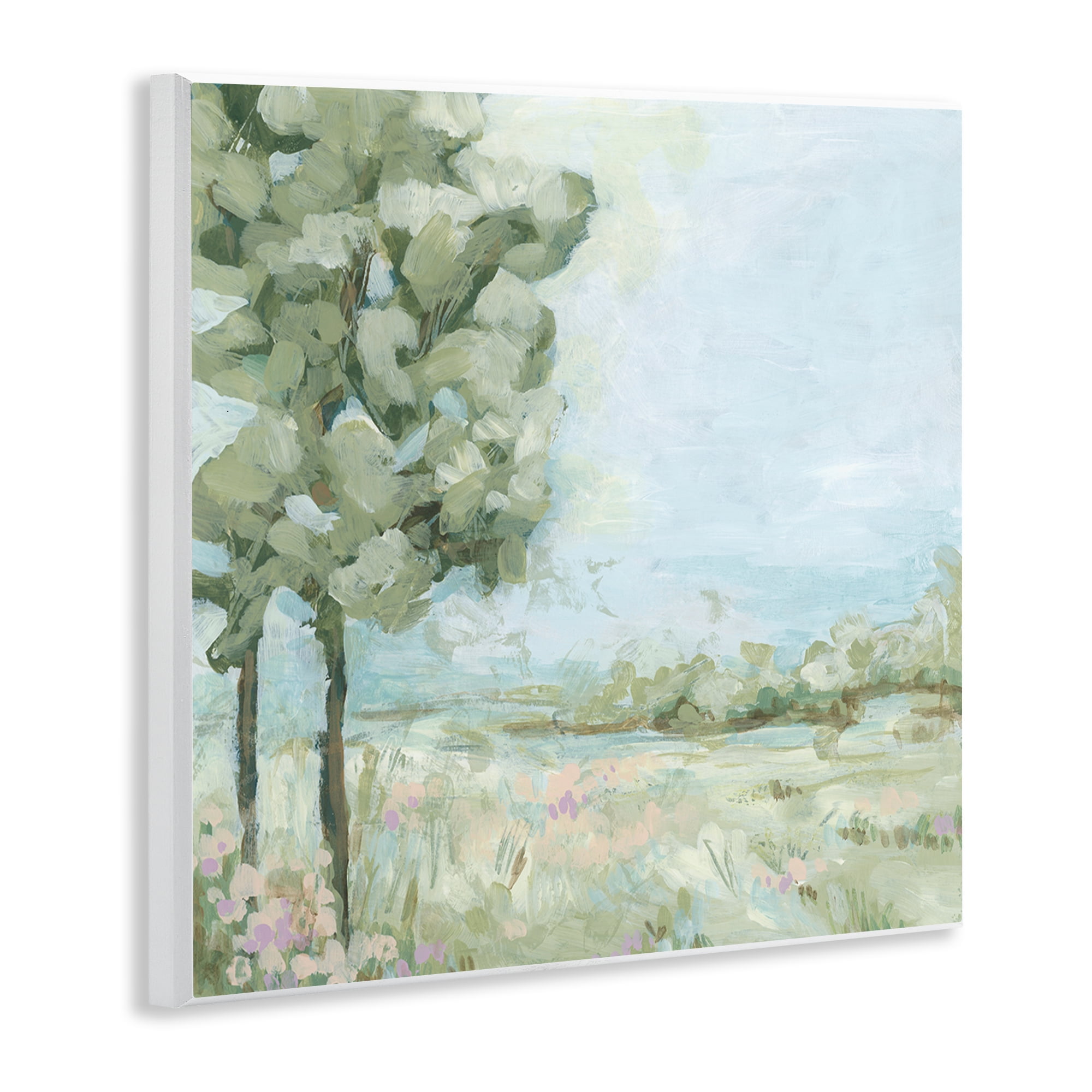 Stupell Industries Looming Tree by Field Landscape & Nature Painting Unframed Art Print Wall Art, 12 x 12