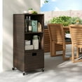 thumbnail image 5 of Rattan Outdoor Storage Cabinet, Patiojoy Outdoor Wicker Cabinet with 3 Shelves, 1 Removable Drawer, 4 Wheels, Patio Storage Deck Box Cart for Backyard Poolside Porch (Mix Brown), 5 of 9