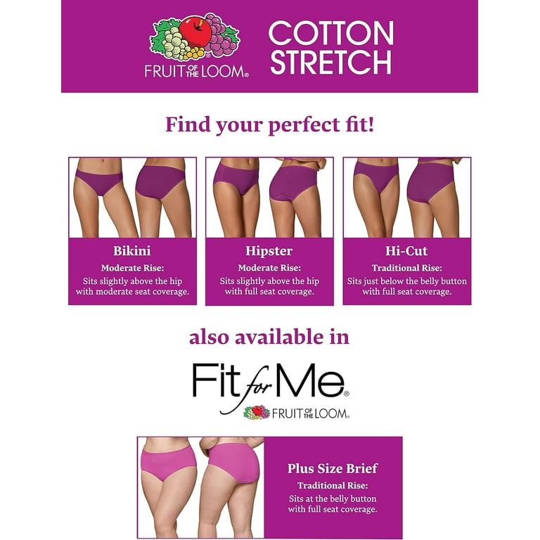 Fruit of the Loom Women's Cotton Stretch Hipster Underwear, 6 Pack, Sizes  S-2XL 