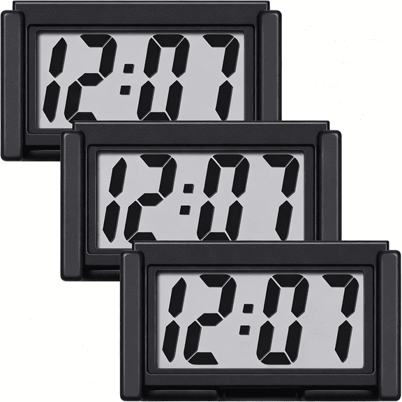 DESIGNICE 3 Pcs Mini Digital Clock Small Digital Clock Stick on Battery Operated Self Adhesive Bracket for Car Dashboard Fridge (Black)