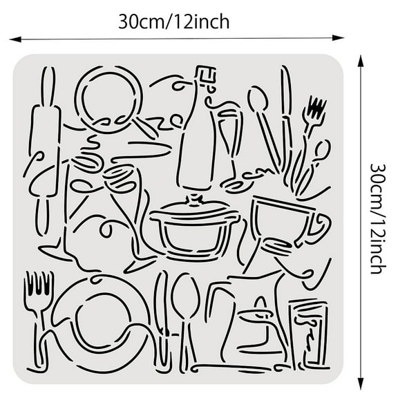 1 pc Kitchenware Stencils 30x30cm Knife Fork Tableware Place set PET Painting Templates Drawing Stencils for Scrapbooking Floor Furniture Wall Art