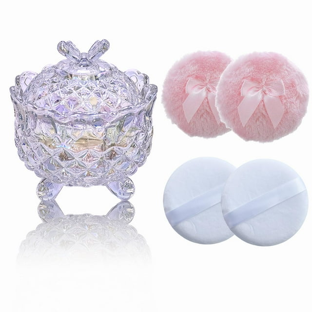 Set Powder Puff Qopoto de 5 piezas con estuche de cristal