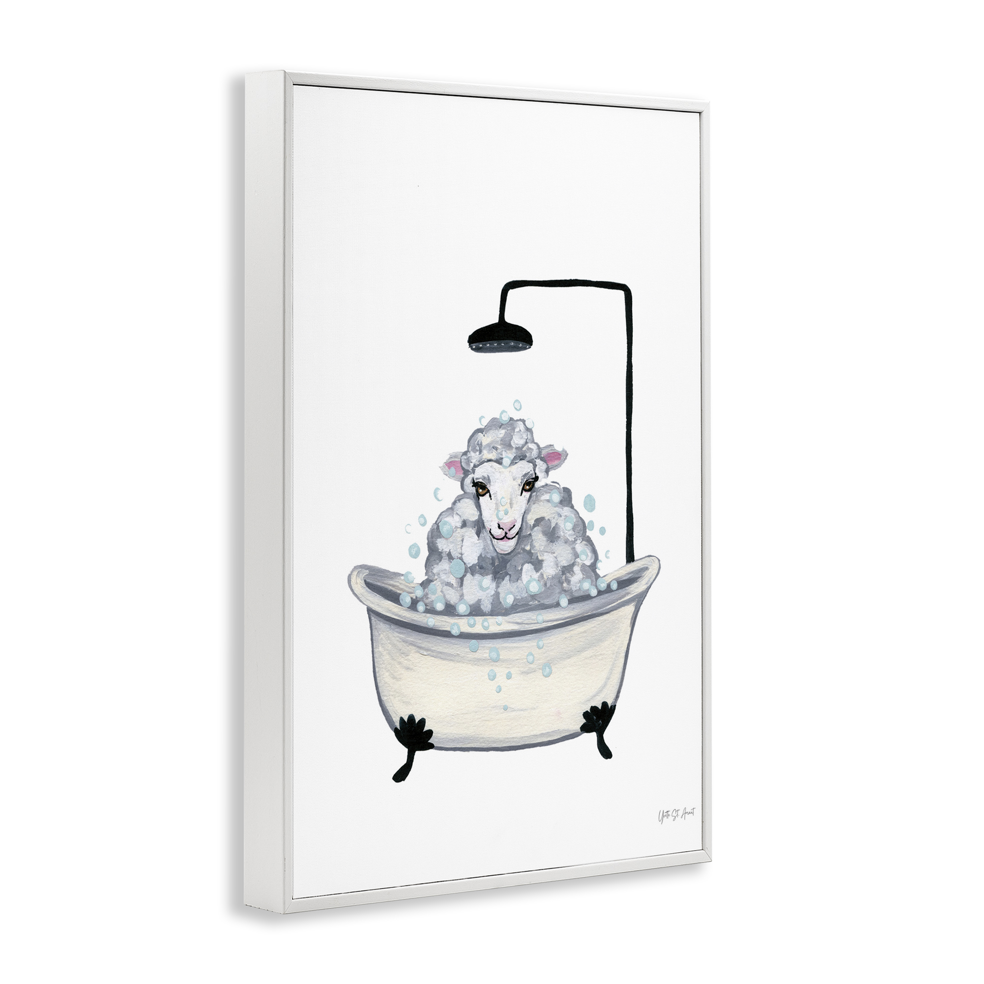 Stupell Industries Farm Sheep Bathtub Typography Painting White Framed Art Print Wall Art, 16 x 24