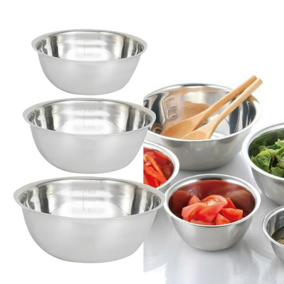 Tkrady 3Pcs Stainless Steel Thickened Multifunctional Large Basin Stainless Steel Basin Set Soup Basin Vegetable Washing Basin Stainless Steel Birdbath 16/20/22cm Length