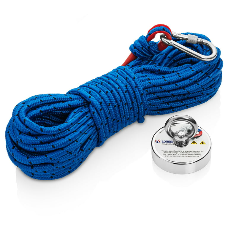 Fishing Magnet Kit 660 lbs with Rope by Loreso - Complete Magnet Fishing Kit, Neodymium Salvage Magnet for Magnet Fishing, 65 ft Magnet Fishing Rope