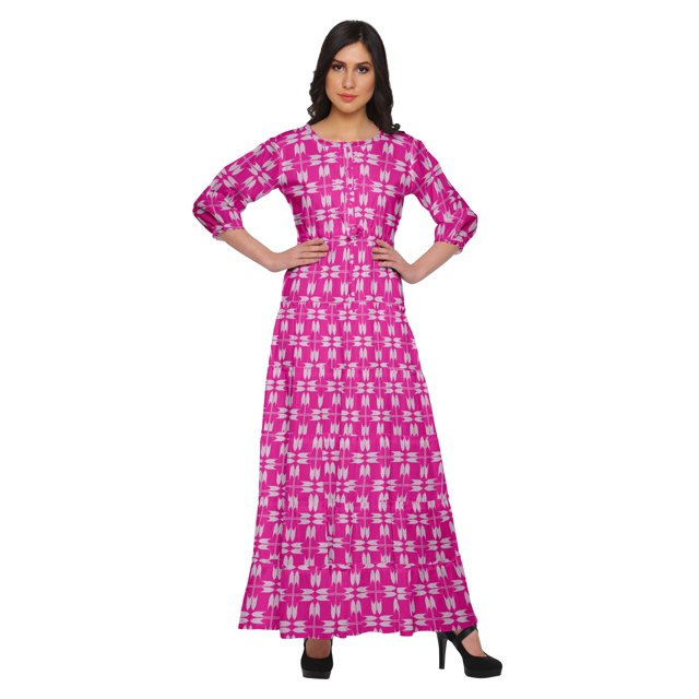 Moomaya Robe Longue à Col Rond à Manches 3/4 pour Femmes Grande Taille Vêtements d'Été