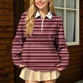 thumbnail image 5 of SERTGUTR Girls Striped Half Zip Shirt, Long Sleeve Turn Down Collar Top, Loose Casual School Uniform Shirt, Everyday Outdoor Daily Shirt, 5 of 9