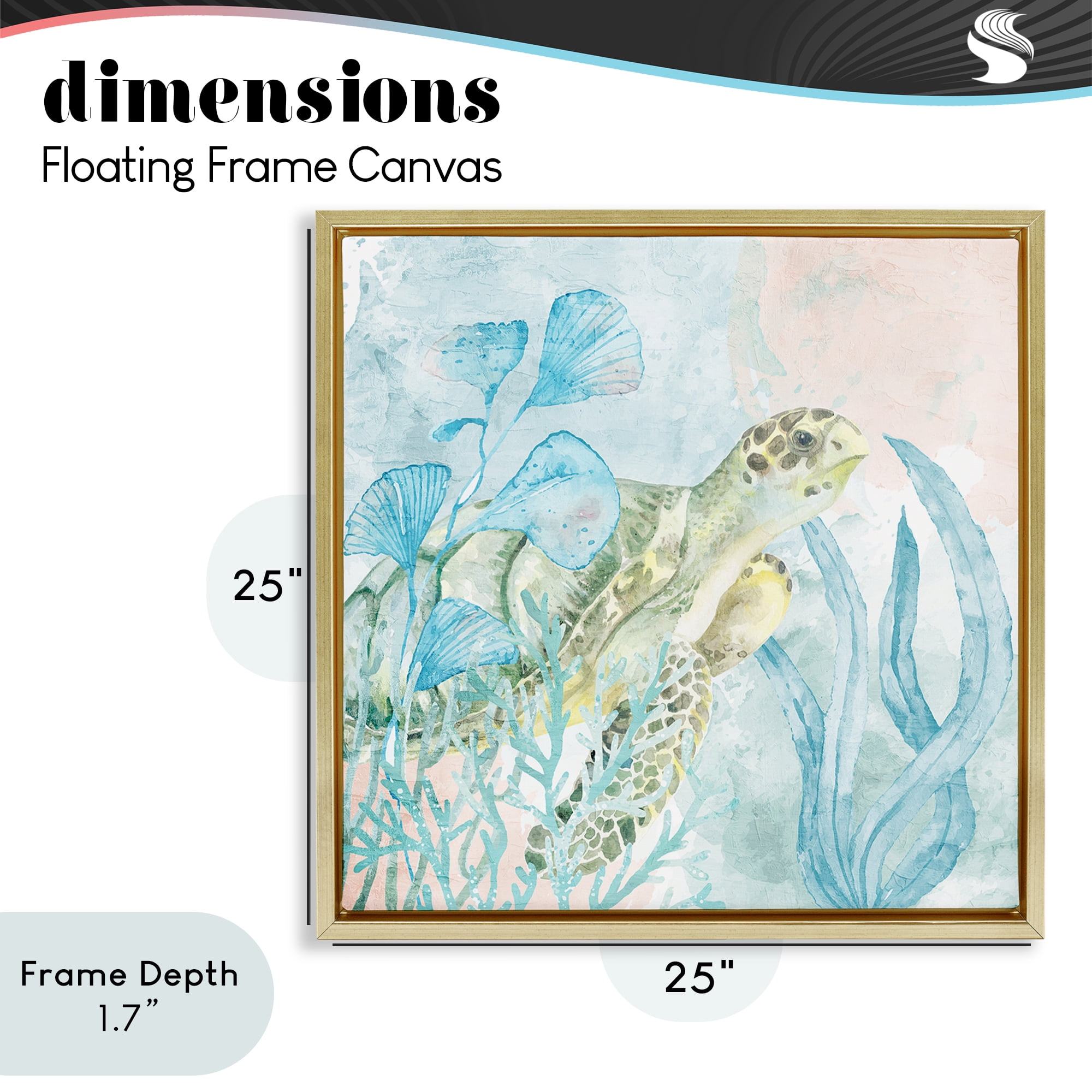 Stupell Industries Sea Swim Turtle Gold Framed Floater Canvas Wall Art, design by Kim Allen