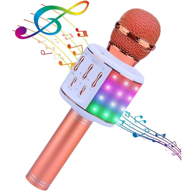 Machine de microphone sans fil Bluetooth karaoké avec lumières LED,  microphone portable pour enfants, jouets cadeaux pour enfants, filles,  garçons et adultes (rose) 