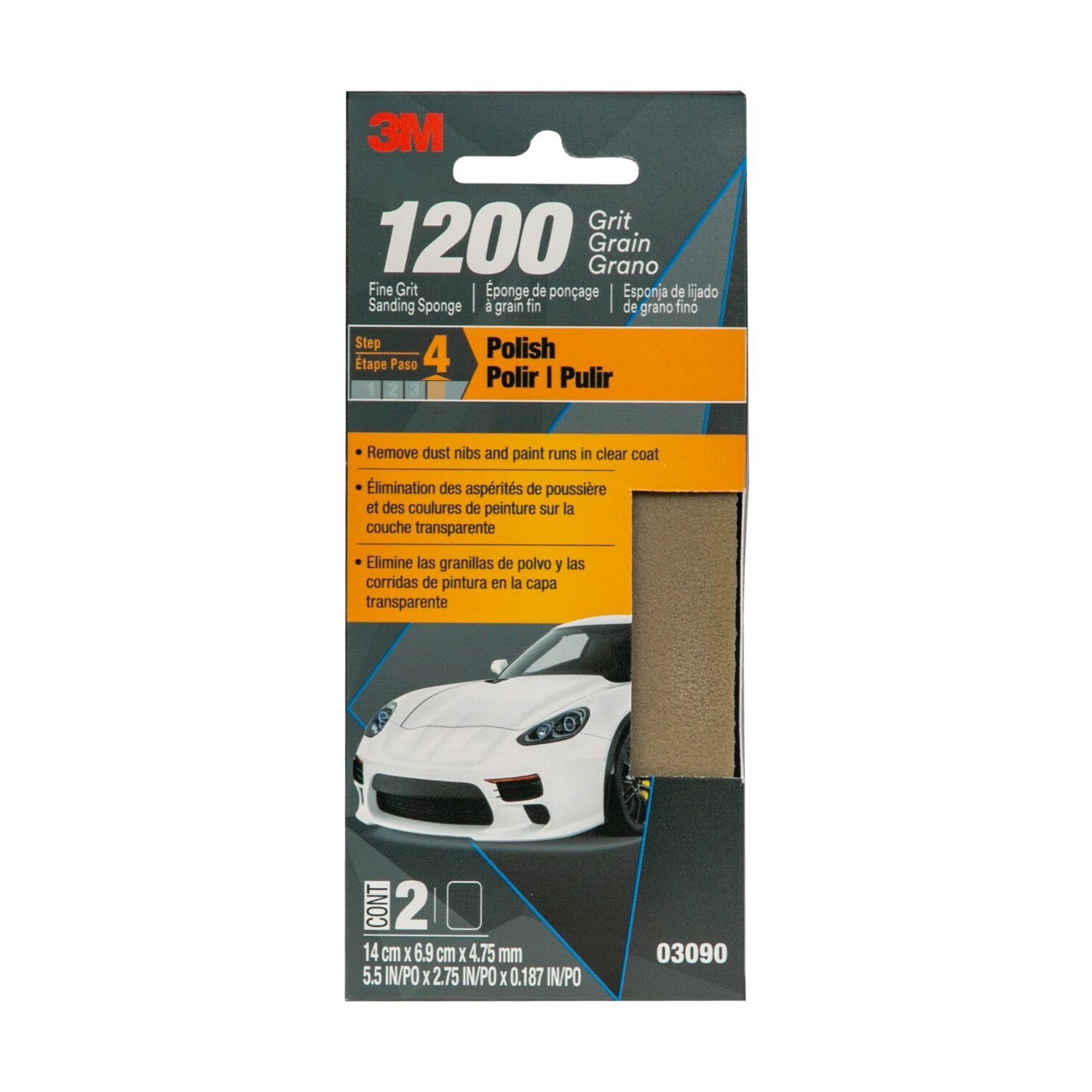 (2 pack) 3M Flexible Performance Microfine Sanding Sponge 1200 Grit, 5.5 in x 2.75 in x 0.187 in, 2-Pack