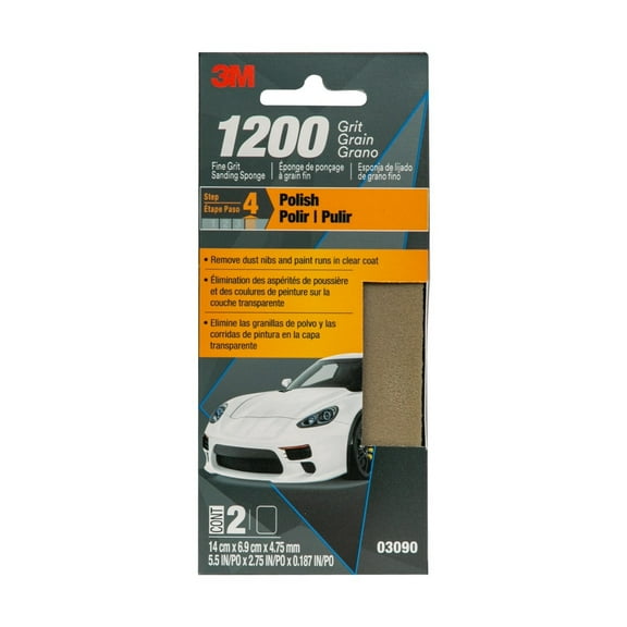 3M Flexible Performance Microfine Sanding Sponge 1200 Grit, 5.5 in x 2.75 in x 0.187 in, 2-Pack