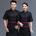 thumbnail image 4 of Uniforme de chef Delantal de cocina de manga corta Trajes de doble botonadura Camisas de costura cómodas para hombres Estilo simple para barra de café Negro 3XL Advancent LF000329-05, 4 of 7