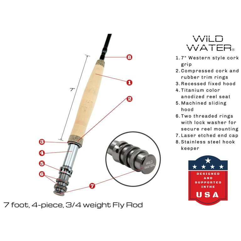 Wild Water Fly Fishing, 7 Foot, 3 and 4 Weight Rod and Reel, Deluxe Combo  Kit 
