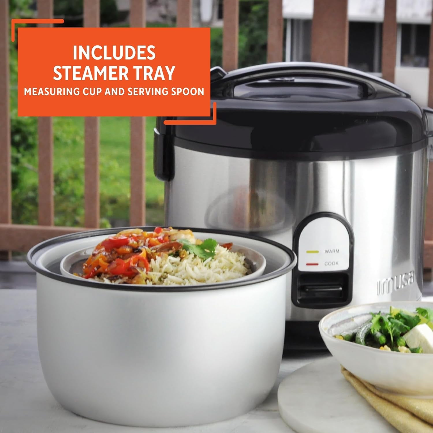 10 Cup Deluxe Stainless Steel Electric Rice Cooker with Steam Tray for Large Family Dinners and Outdoor Picnics