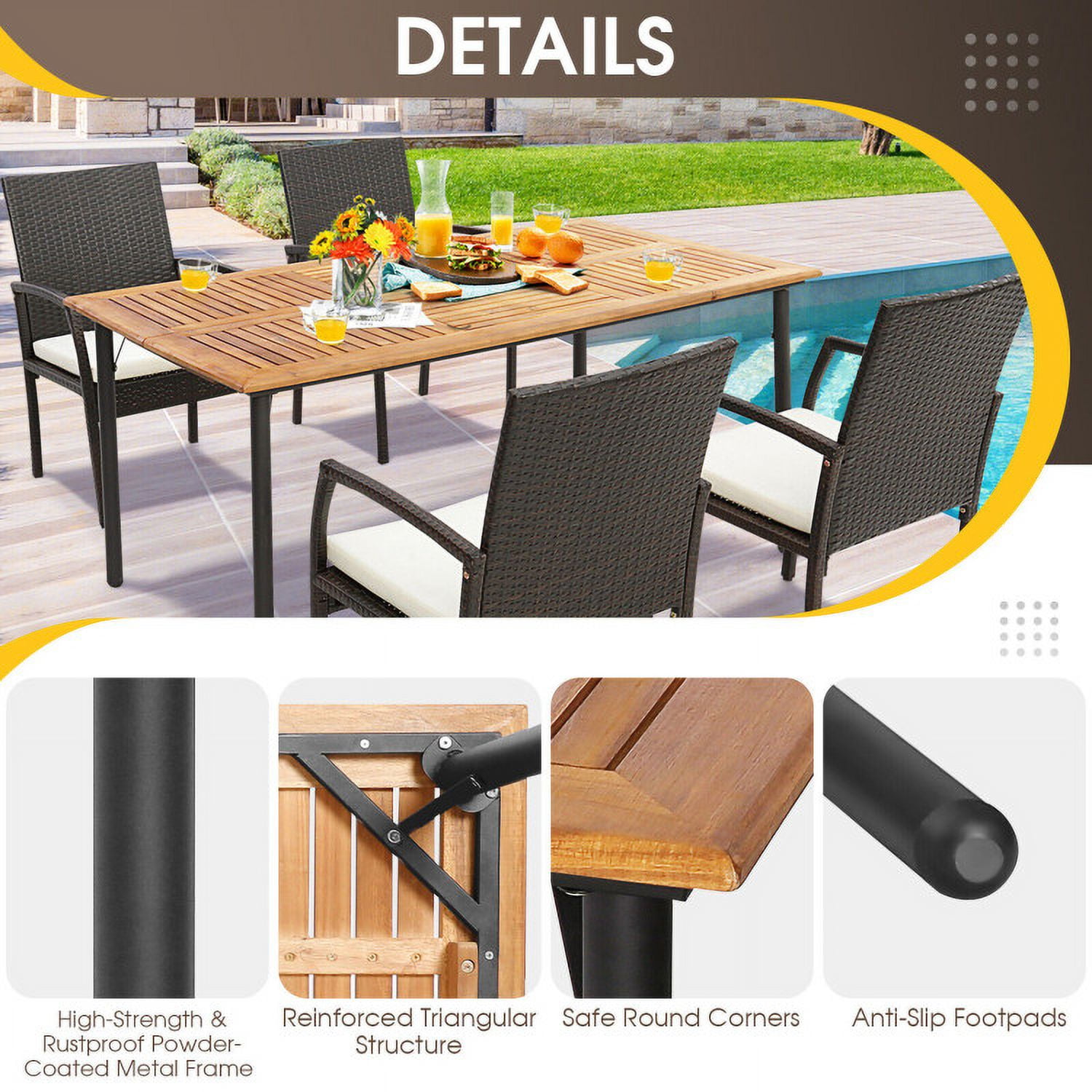 Aimee Lii 5 Pieces Patio Wicker Cushioned Dining Set with Umbrella Hole, Outdoor Patio Furniture