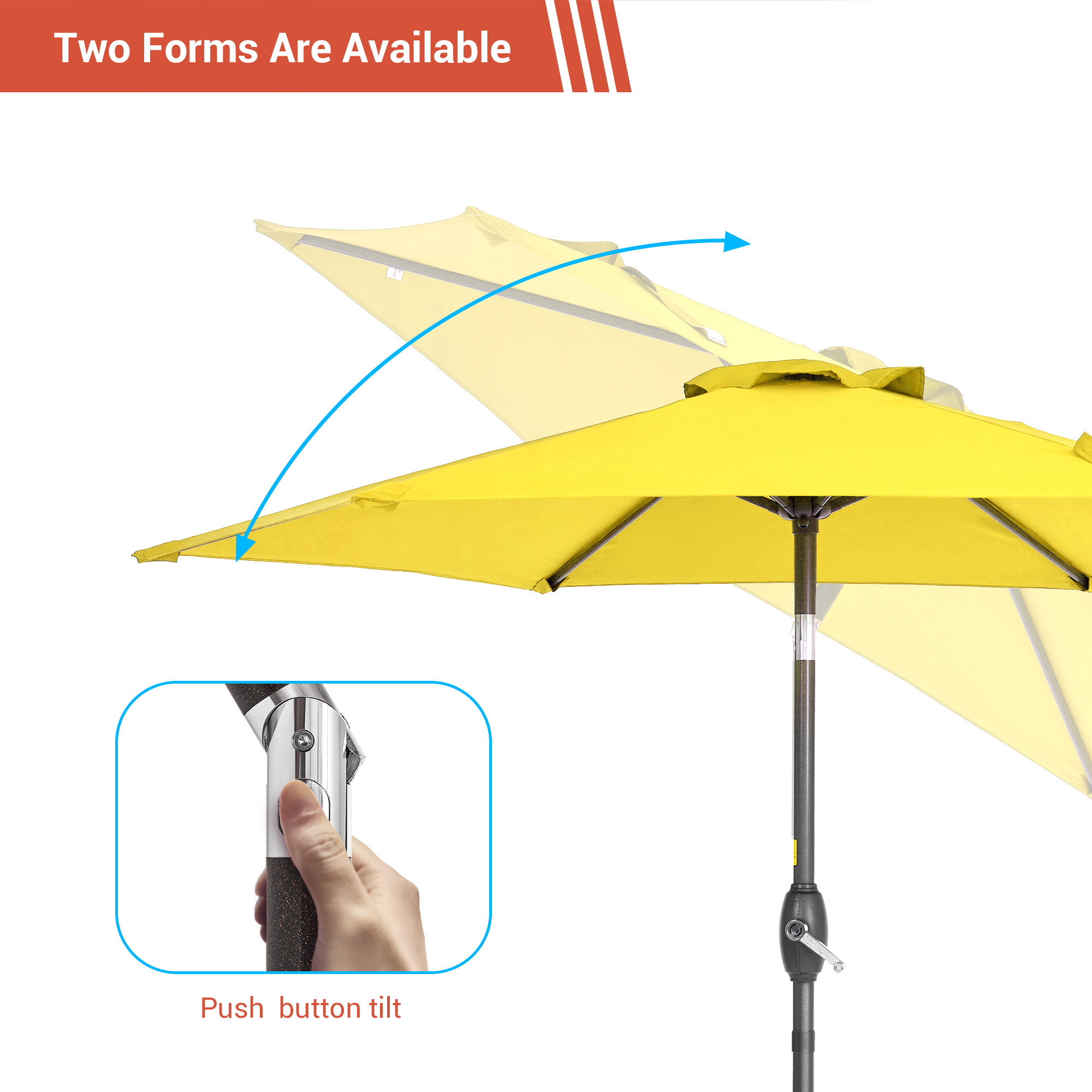 Sonerlic 7.5ft Round Outdoor Patio Shade Umbrella with Steel Frame for Yard,Garden,Poolside and Deck,Yellow