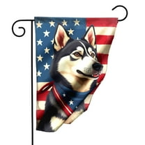Patriotic Husky Garden Flag 12.5x18 Inch Double Sided Polyester Outdoor Decorative Yard Flag with Blue Bandana American Flag Design for Lawn Porch Home Decor#24151