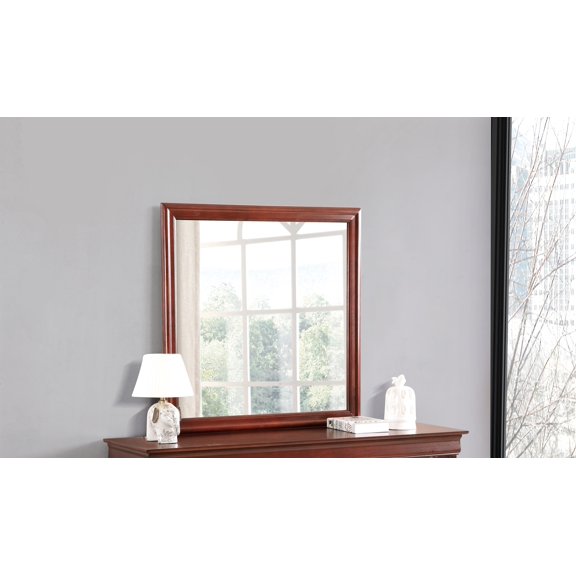 Glory Furniture Louis Phillipe Cherry Mirror - 38" Wall Mounted Accent Mirror for Bedroom, Living Room, Entryway