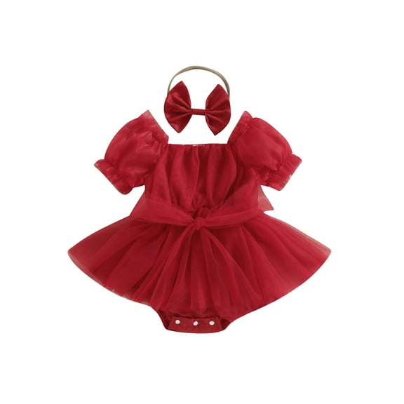 Okbabeha Baby Girl Tulle Dress Romper Sleeveless  one-piece  Knot Front Pleated Bodysuit Newborn Mesh Princess Baptism Dresses Outfits