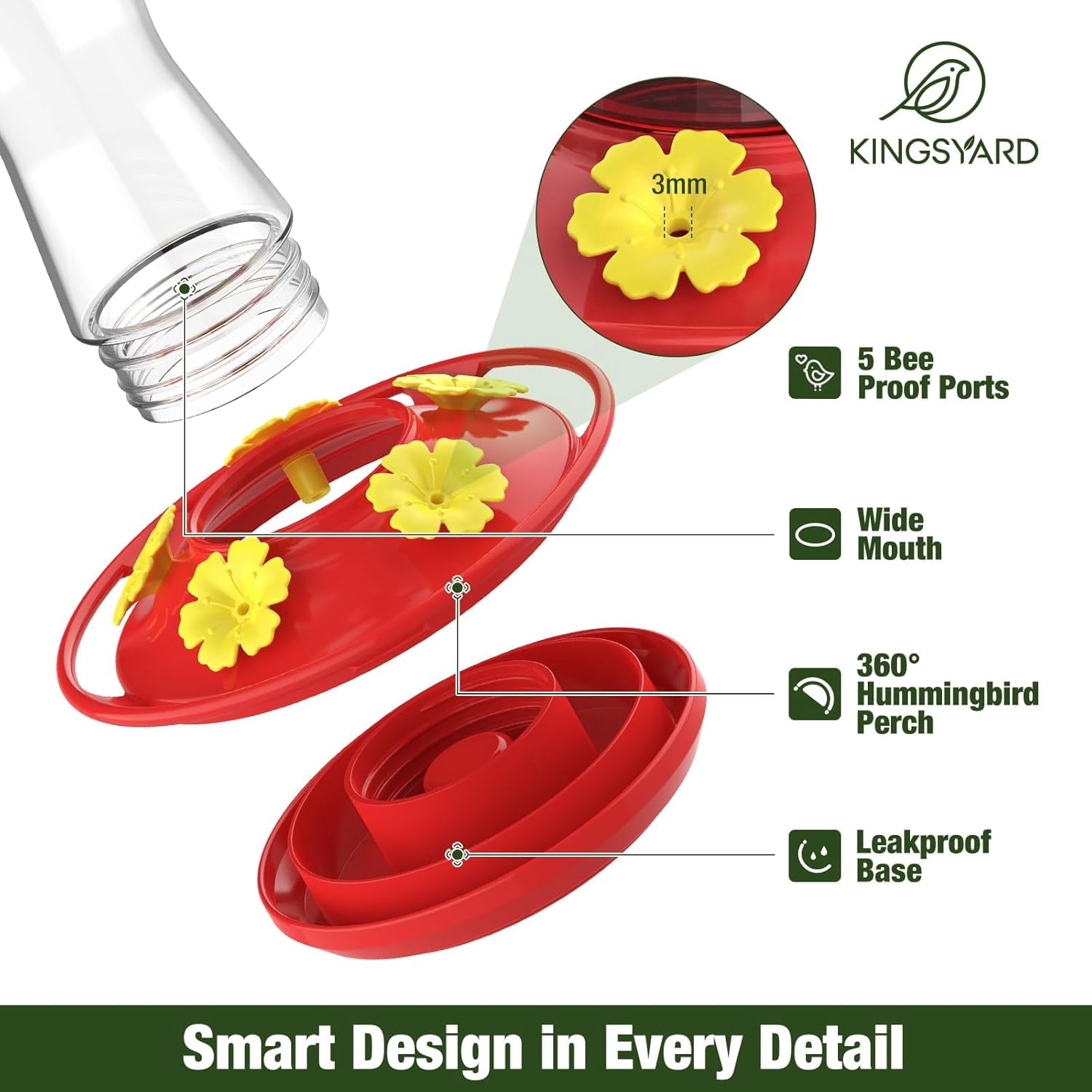 Glass Hummingbird Feeder for Outdoors Hanging, 10 oz Leak-Proof Humming Bird Feeders with Ant Moat & Bee Proof Feeding Ports, Hummingbird Gift for Bird Lovers (Clear)