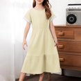 thumbnail image 4 of Oksale Girls Casual Dresses Size 8-10 Flowy Linen Midi Dress Summer Short Sleeve Dresses Lightweight Ruffle Hem Dress Children Girl's Beach Vacation Dresses, 4 of 8
