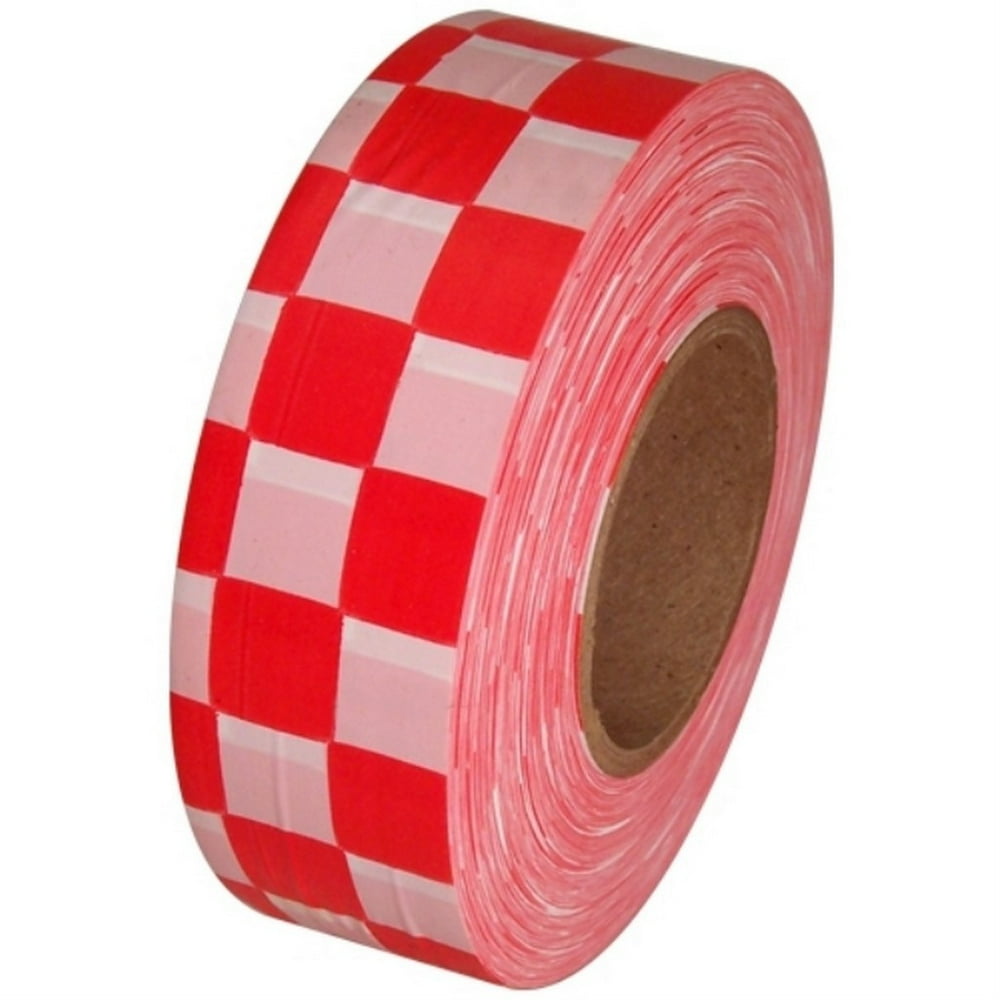 White And Red Checkerboard Flagging Tape 1 3/16" X 300 Ft Roll Non