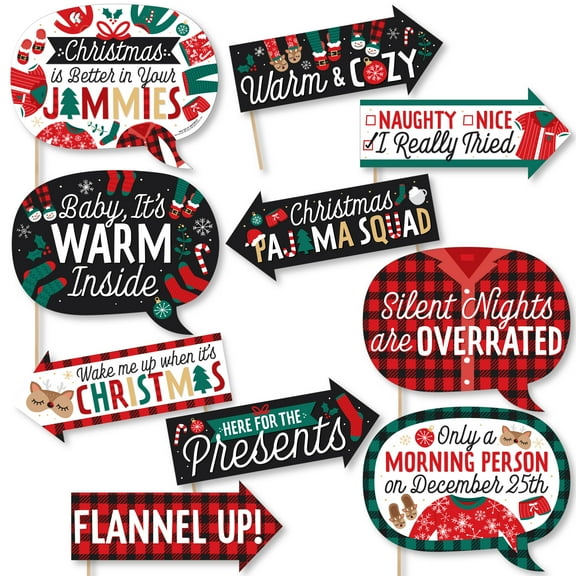 Big Dot of Happiness Funny Christmas Pajamas - Holiday Plaid PJ Party Photo Booth Props Kit - 10 Piece