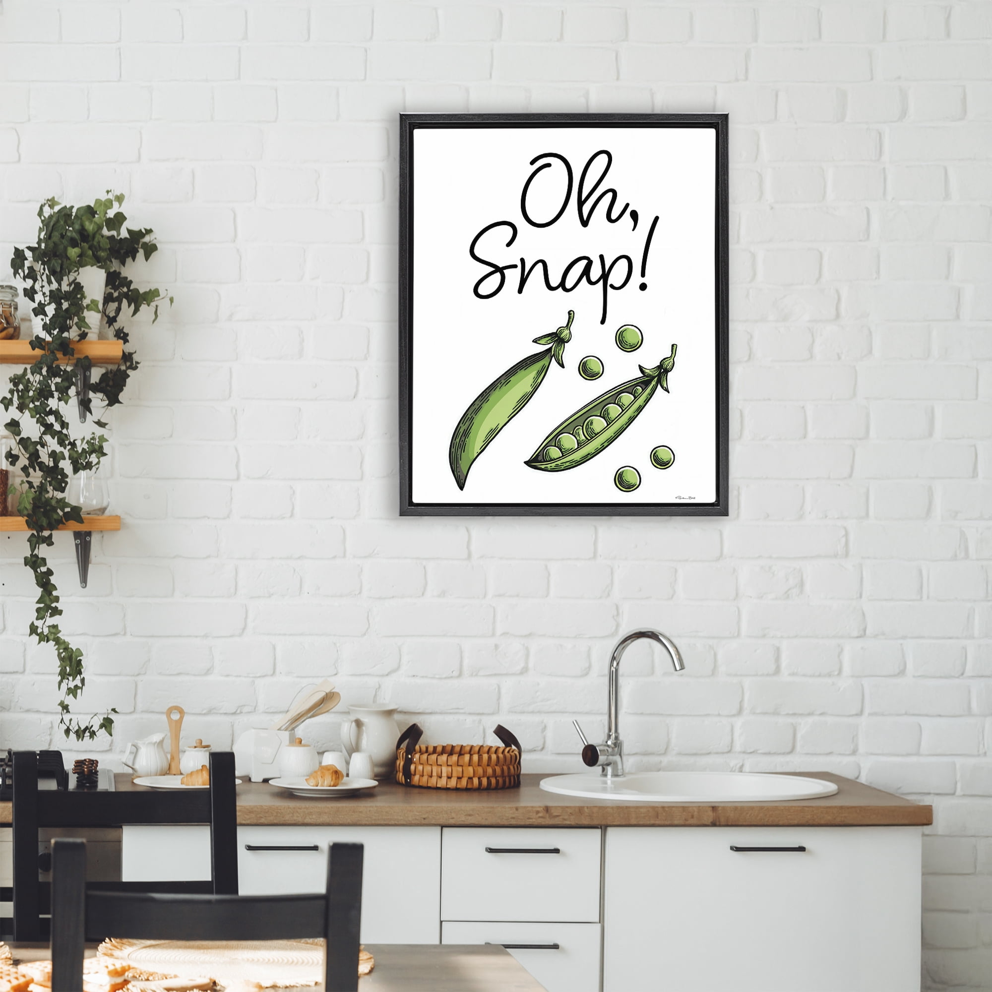 Stupell Industries Oh Snap Peas Black Framed Floater Canvas Wall Art, design by Susan Ball