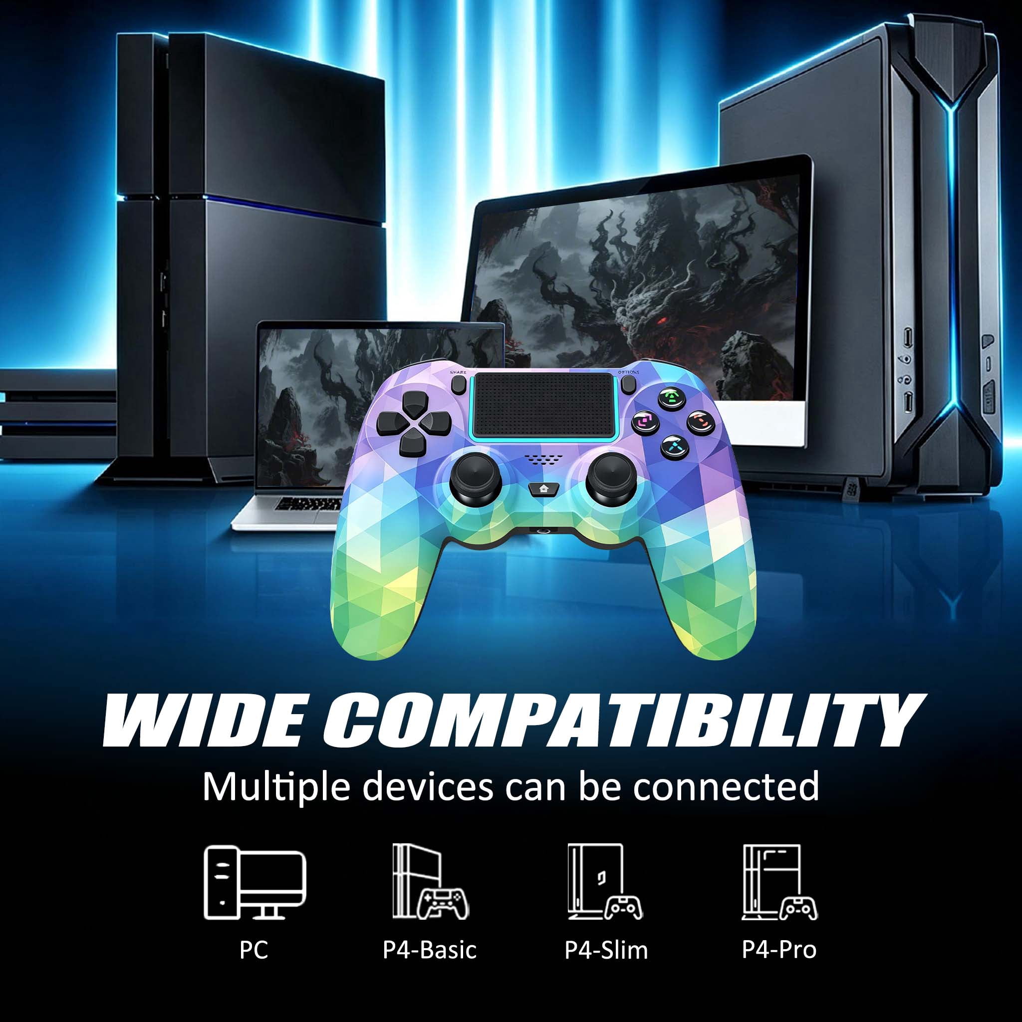 Game Controller for P4, Wireless Controller Compatible with P4/SLIM/PRO & PC with Dual Vibration & 6-Axis Gyro Sensor