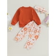 thumbnail image 4 of Bagilaanoe 3Pcs Toddler Baby Girl Long Pants Set Long Sleeve Sweatshirt + Floral Pants + Headband 6M 12M 18M 24M 3T Kids Sister Matching Outfits, 4 of 8