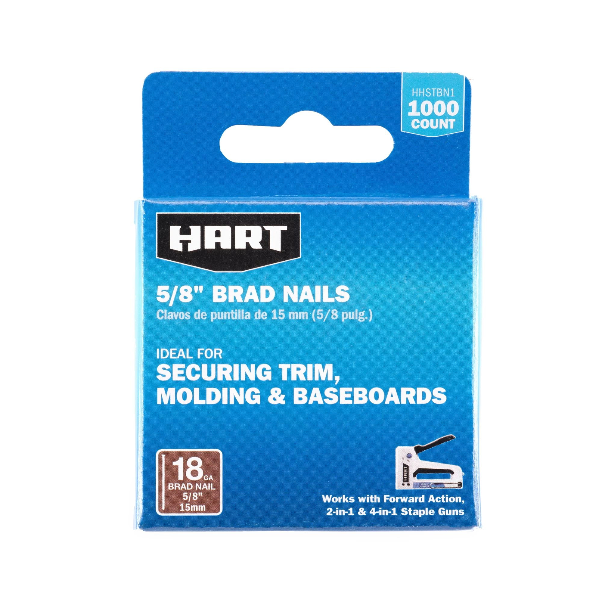 HART 5/8-inch Brad Nails (1,000 Count) for Securing Trim, Molding & Baseboards