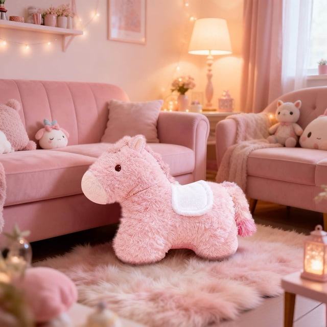 Funda de almohada Cojín de sofá de caballo Juguete para decoración del hogar durante el Festival de Primavera Un regalo para regalar Muñeca de caballo rosa