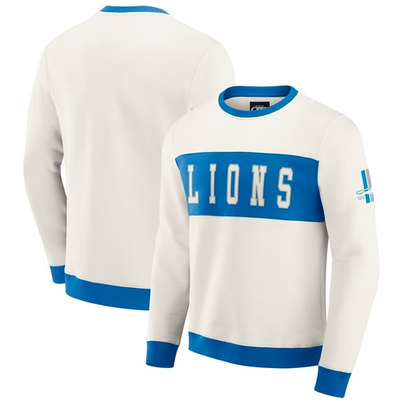 Men's Darius Rucker Collection by Fanatics Cream Detroit Lions Colorblock Pullover Sweatshirt