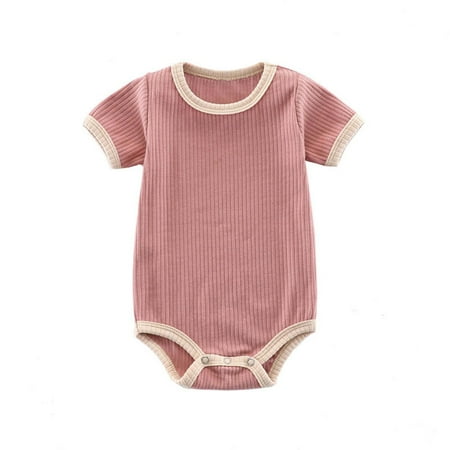 

MELDVDIB Baby Romper Toddler Newborn Baby Contrasting Colors Strip Ribbed Short-sleeved Romper Jumpsuit Gift on Clearance