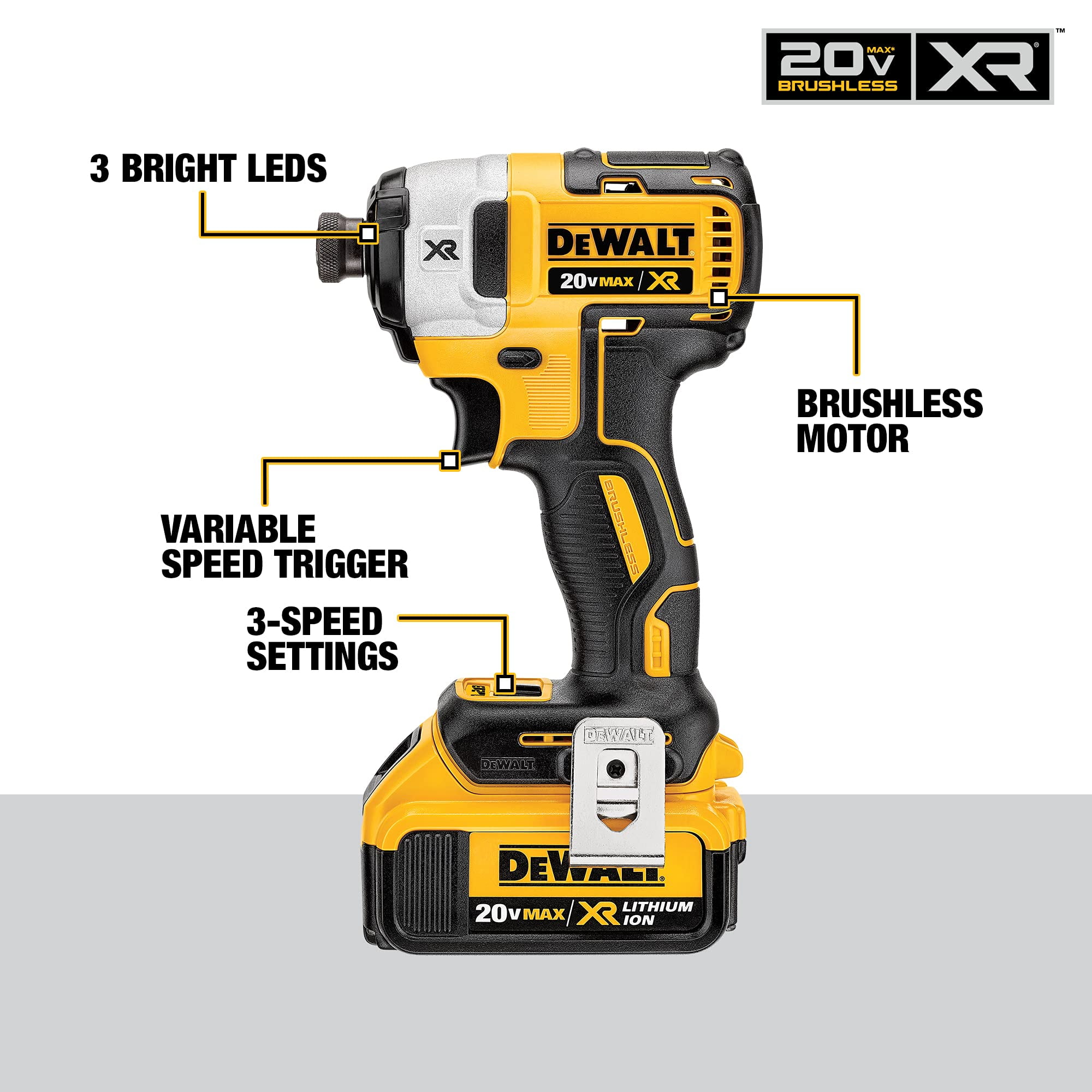 DEWALT DCF887M2 20V MAX XR Li Ion 4.0 Ah Brushless 0.25 Inch 3 Speed Impact Driver Kit Walmart