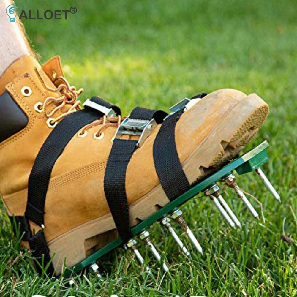 Lawn Aerator Shoes 1 Pair Yard Grass Cultivator Shoes Adjustable Belt Spikes Nail Aerators Gardening Soil Lawn Aerator Yard Lawn Tool(Green)