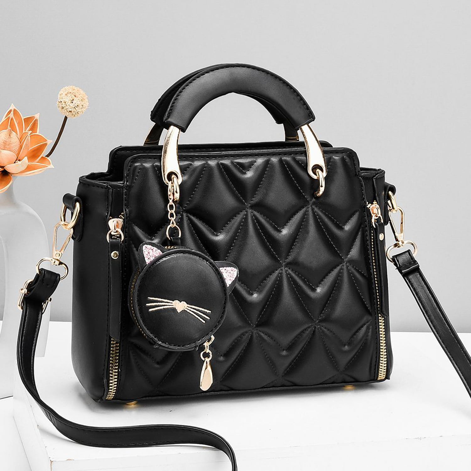 BeCool Women's Adult Top Handle Satchel Handbag with Lock Black - Walmart .com