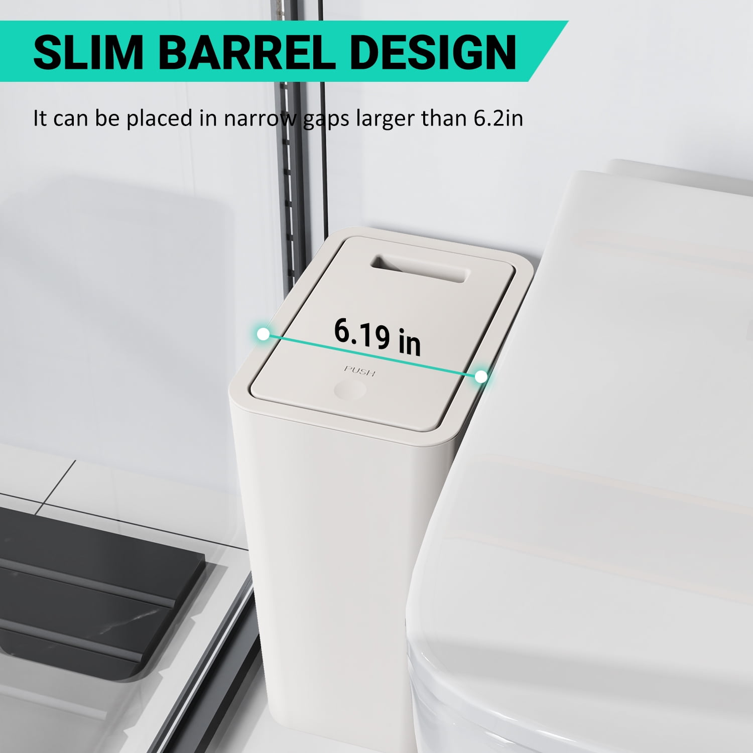 TINANA Small Trash Can with Lid, 3 Pack 10L Plastic Trash Bin, 2.6 Gallon Slim Garbage Bin Wastebasket with Pop-Up Lid for Bathroom, Bedroom, Office, Kitchen, Craft Room-White