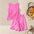 thumbnail image 5 of UACY Girls Linen Set 2 Piece Outfits Sleeveless Camisole Elastic Waist Knee Wide Leg Shorts Summer Outfit (Hot Pink, 5-6 Years), 5 of 7