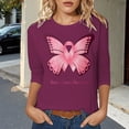 thumbnail image 2 of Fgnfyis T-Shirts pour Femmes Sensibilisation au Cancer Hauts Décontractés Col Rond Manches Trois Quarts Design Imprimé pour Quotidien Printemps Été Automne Célébrations Hauts pour Femmes Rose Vif m, 2 of 4