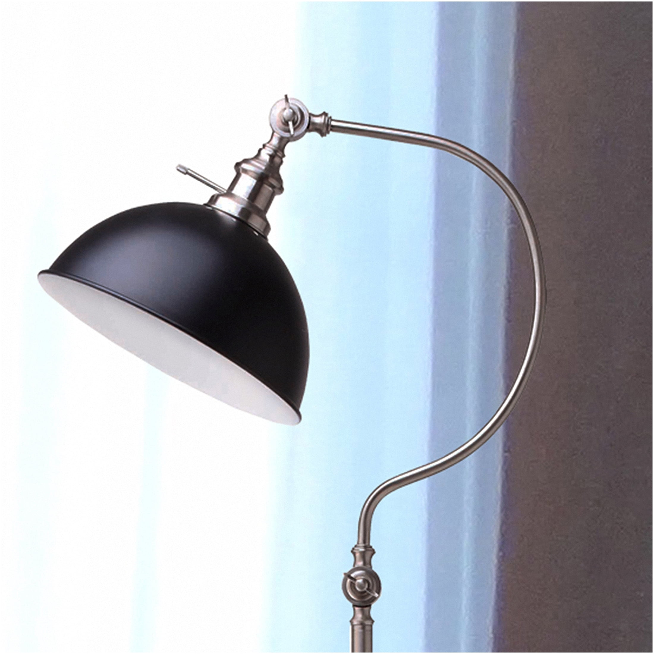 JERFIT Modern Arc Floor Lamp with Adjustable Head, Brushed Nickel Finish Metal Reading Light for Living Room, Bedroom, Office