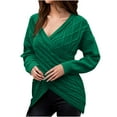 thumbnail image 2 of Guieoi Womens Sweaters 2025 Womens Sweaters Clearance Casual Color Lapel Dough Twists Long Sleeve Loose Pullover-Neck Sweater Green Black*Friday/Cyber*Monday Clearance, 2 of 8