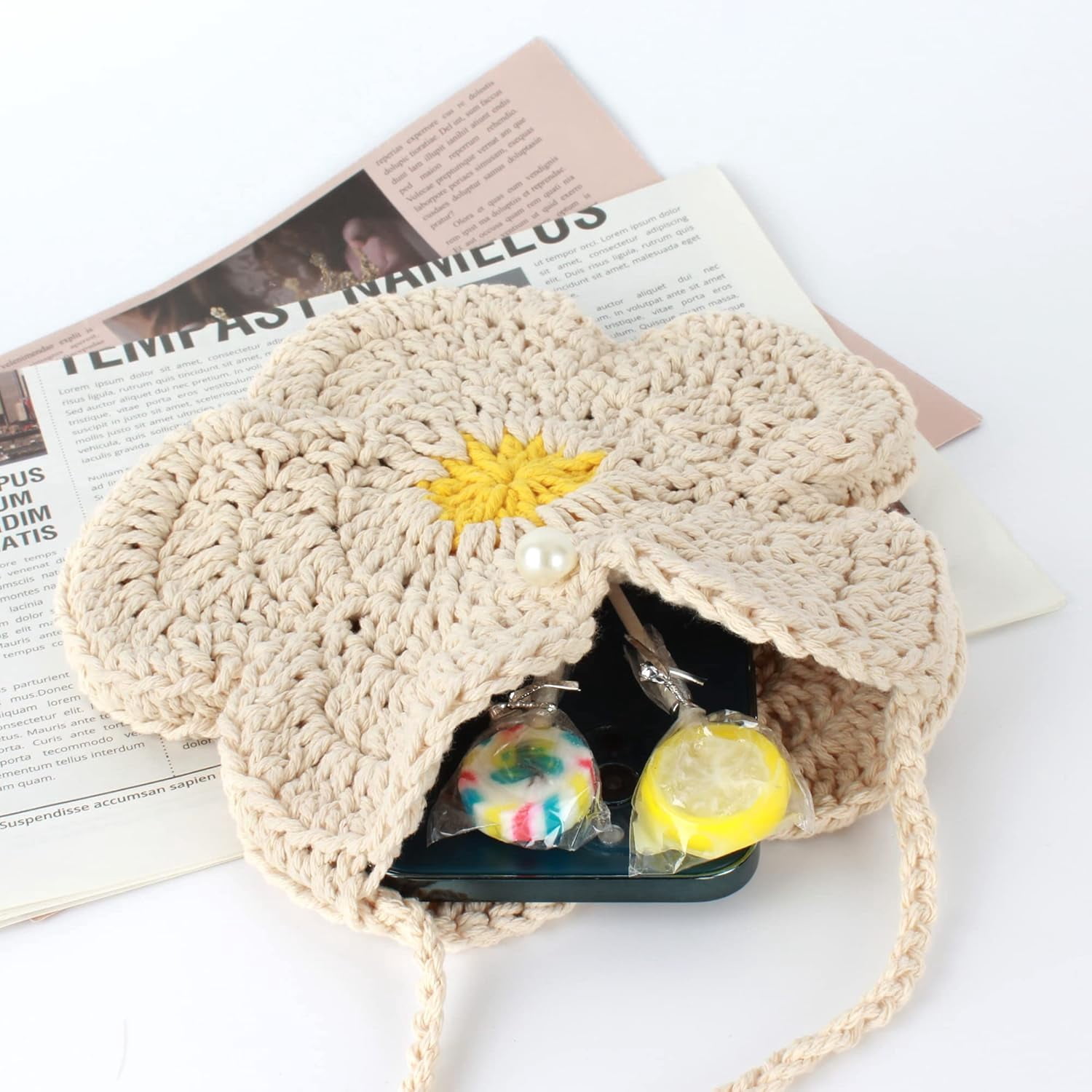 Women Mini Flower Cotton Crochet Crossbody Shoulder Bag Handbag Purse