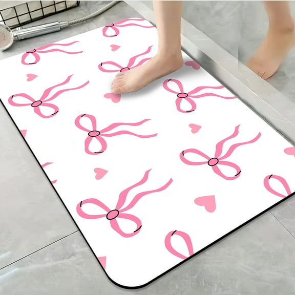 1pc Pink Bow and Heart Pattern Bathroom Rug Bathroom Decor and Accessories- Durable,Anti Slip,And Quick Drying,Suitable For Indoor/outdoor Use - Perfect For Bathrooms,Bedrooms,Kitchens