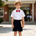 thumbnail image 4 of ShomPort Boys School Uniform Outfits Pull on Flat Front Shorts Short Sleeve Button down Shirt with Tie 3-14 Years, 4 of 7