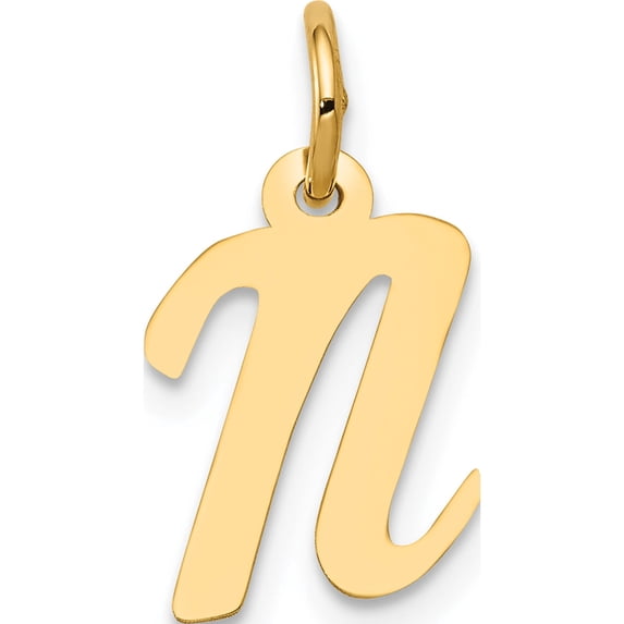 14K Yellow Gold Small Script Letter N Initial Charm Made In United States yc658n