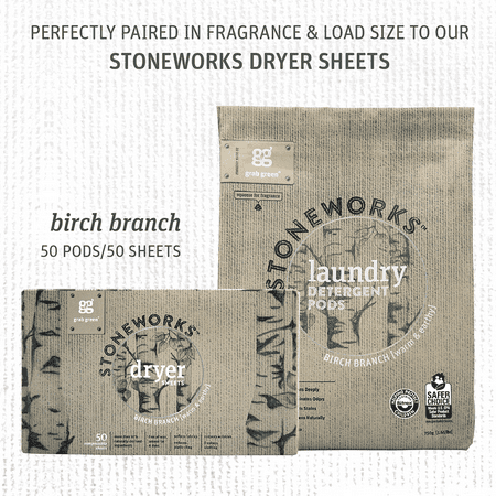 Grab Green Natural Stoneworks Laundry Detergent Pre-Measured Powder Pods, Birch Branch, 50 Loads